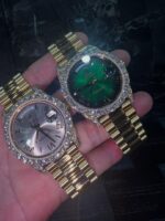 Rolex Day-Date Iced-Out Gold Luxury Watch Set (Green & Silver Dial) - Image 5