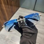 Cartier Full White Ice Cross Detail Blue Lens Rimless Luxury Sunglasses - Image 2