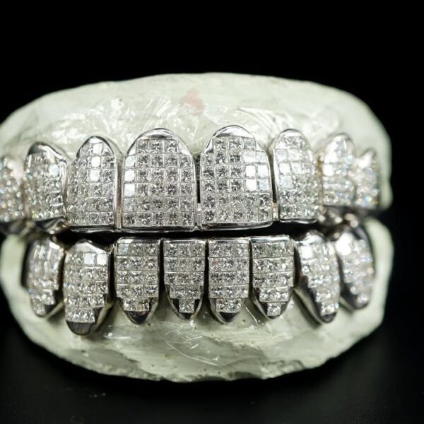 Iced-Out Diamond Grillz Set White Gold Finish