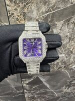 Cartier Santos Iced-Out Diamond Purple Dial Luxury Watch