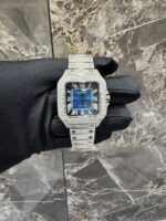 Cartier Santos Iced-Out Diamond Blue Dial Luxury Watch