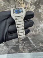 Cartier Santos Iced-Out Diamond Blue Dial Luxury Watch - Image 4