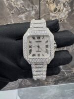 Cartier Santos Full Iced-Out Diamond Silver Dial Luxury Watch