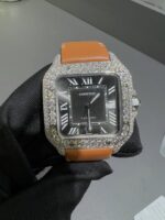 Cartier Santos Iced-Out Diamond Leather Strap Luxury Watch