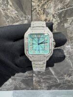 Cartier Santos Iced-Out Diamond Ice Blue Dial Luxury Watch