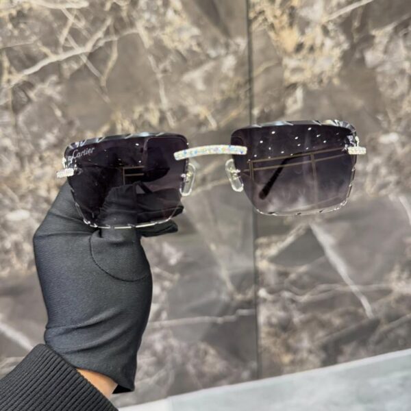 Cartier Iced-Out Rimless Black Lens Luxury Sunglasses