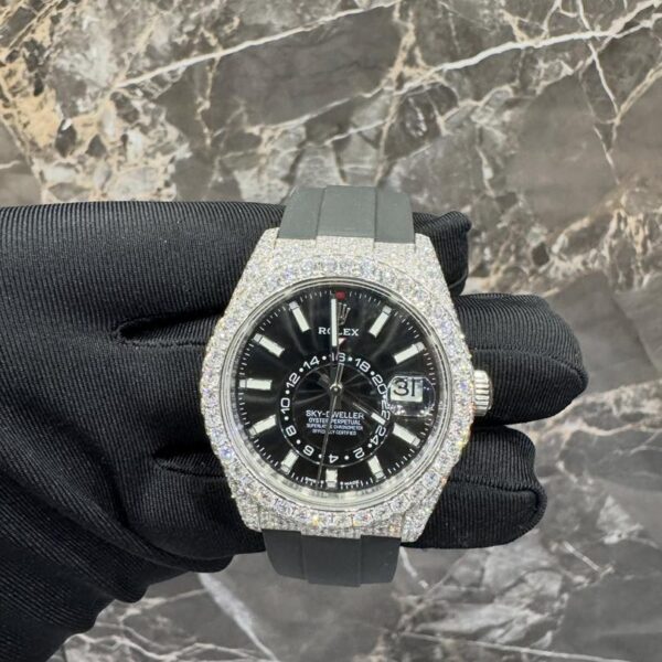 Rolex Sky-Dweller Iced-Out Diamond Black Dial Oysterflex Luxury Watch