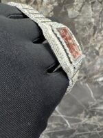 Cartier Santos Full White Ice Diamond Watch with Red Sunburst Dial - Image 4