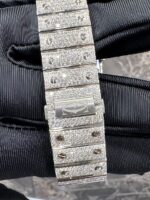 Cartier Santos Full White Ice Diamond Watch with Red Sunburst Dial - Image 5