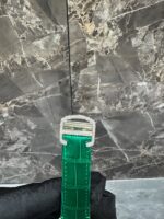 Cartier Santos Full White Ice Diamond Watch with Green Dial and Green Leather Strap - Image 2