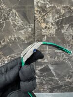 Cartier Santos Full White Ice Diamond Watch with Green Dial and Green Leather Strap - Image 3