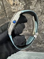 Cartier Santos Full White Ice Skeleton Diamond Watch with Ice Blue Leather Strap - Image 5