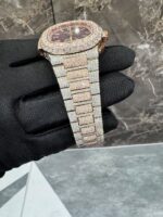 Patek Philippe Rose Gold Full White Ice Chronograph Watch (Burgundy Dial) - Image 2