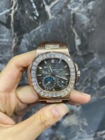 Patek Philippe Rose Gold Baguette Full White Ice Moonphase Watch