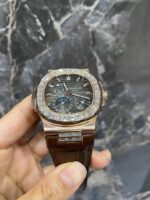 Patek Philippe Rose Gold Baguette Full White Ice Moonphase Watch - Image 2