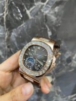Patek Philippe Rose Gold Baguette Full White Ice Moonphase Watch - Image 5