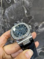 Patek Philippe Full White Ice Baguette Bezel Moonphase Watch (Black Dial) - Image 2