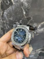 Patek Philippe Full White Ice Baguette Bezel Moonphase Watch (Black Dial) - Image 3