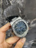 Patek Philippe Full White Ice Baguette Bezel Moonphase Watch (Black Dial) - Image 5