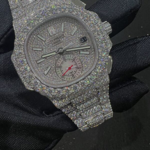 Patek Philippe Full White Ice Diamond Chronograph Watch (Fully Iced Dial)