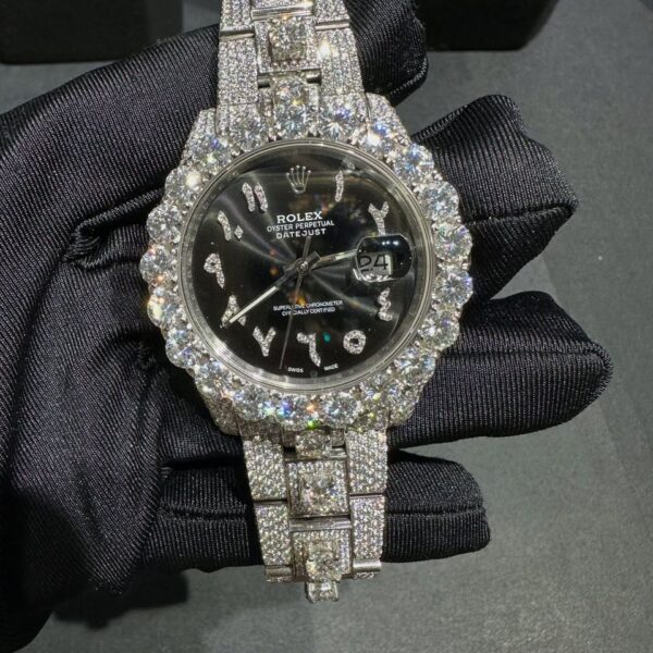 Rolex Datejust Full White Ice Diamond Watch (Black Dial)