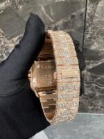 Cartier Santos Rose Gold Full White Ice Diamond Watch (Arabic Dial) - Image 2