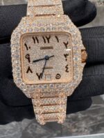 Cartier Santos Rose Gold Full White Ice Diamond Watch (Arabic Dial)