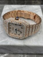 Cartier Santos Rose Gold Full White Ice Diamond Watch (Arabic Dial) - Image 3