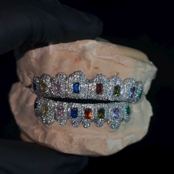 Rainbow Baguette Iced Grillz - Multicolor Baguette Bustdown Grill Set