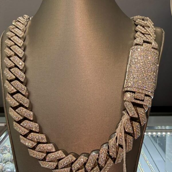 Iced Out Rose Gold Cuban Link Chain with Diamond Clasp