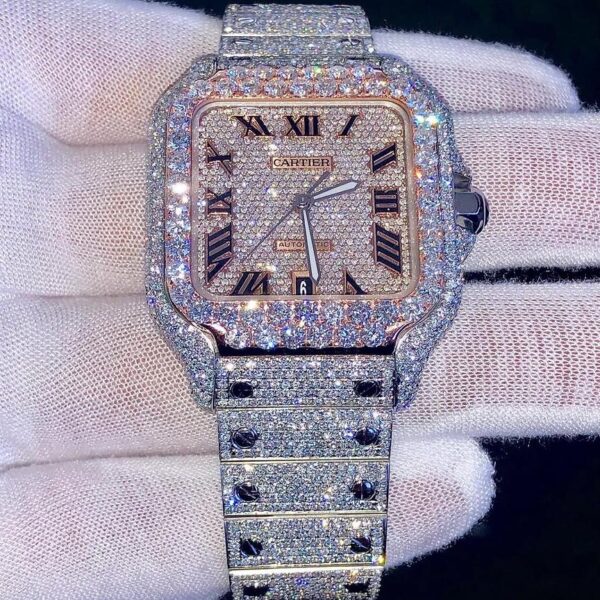 Iced Cartier Tank Watch with Rose Gold & VVS Diamonds