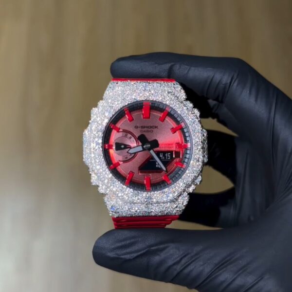 Iced Out Red G-Shock with VVS Diamonds