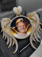 Custom Diamond Angel Wings Pendant with Personal Image