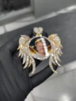 Custom Diamond Angel Wings Pendant with Personal Image - Image 3