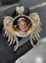 Custom Diamond Angel Wings Pendant with Personal Image - Image 4