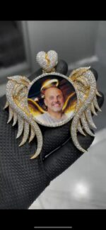 Custom Diamond Angel Wings Pendant with Personal Image - Image 5