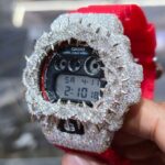 Iced Out Red G-Shock Watch with Moissanite Stones - Image 2
