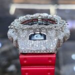 Iced Out Red G-Shock Watch with Moissanite Stones - Image 4