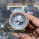 Iced Out Silver and Rose Gold G-Shock with Moissanite Stones