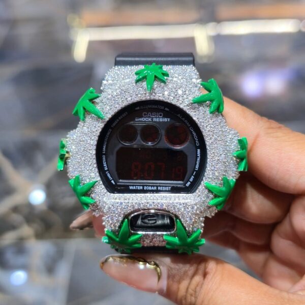 Green Leaf Iced G-Shock with Moissanite Stones