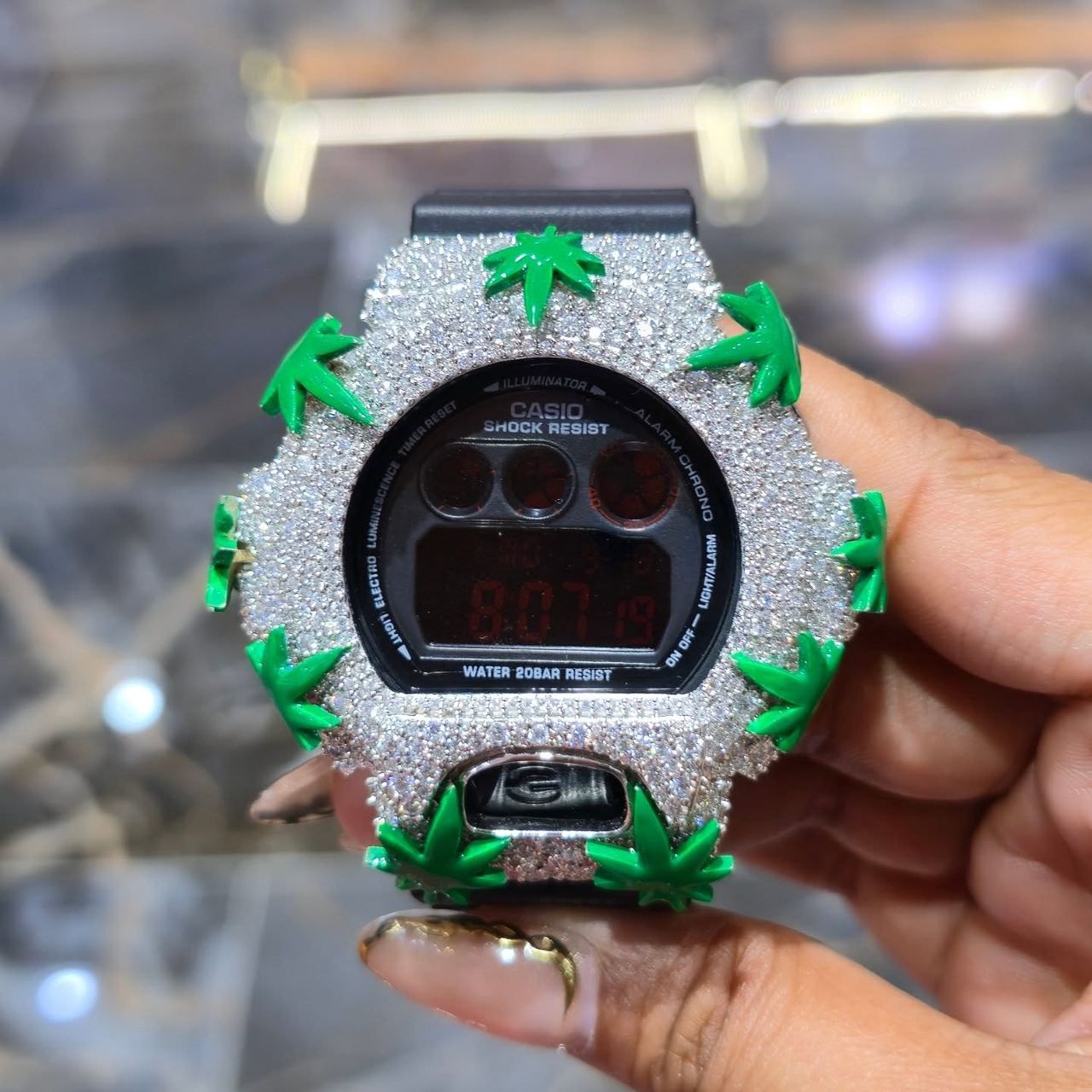 WhatsApp Image 2026-04-30 at 12.08.41 AM Green Leaf Iced G-Shock with Moissanite Stones - Image 1