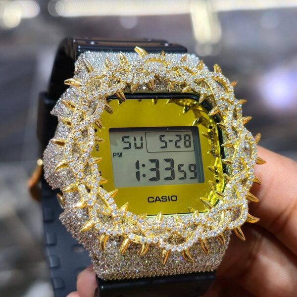 Casio G-Shock Diamond-Encrusted with Yellow Display and Gold Accents