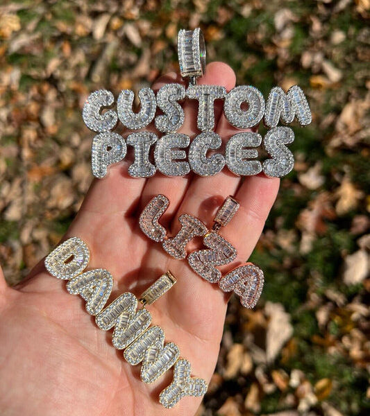 MOISSANITE Or CZ Graffiti Custom Letter Name Pendant - 14k Yellow/Rose Gold Vermeil Or 925 Silver - Small 1"
