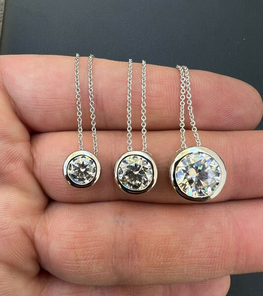 MOISSANITE #1 Classic Solitaire Bezel Set Pendant - 925 Silver - 1ct-4ct