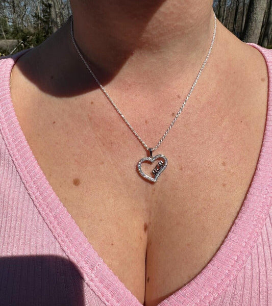 MOISSANITE Mom Heart Shape Love Mothers Day Pendant - 14k Gold Vermeil or 925 Silver - Tiny 0.75"