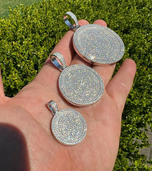 MOISSANITE Round Rapper Medallion Iced Out Pendant - 925 Silver - 3 Sizes 1.25"-2.75"