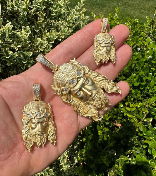 MOISSANITE #1 Bestseller Jesus Piece Pendant - Sandblasted Matte Finish 14k Gold Vermeil 925 Silver - 3 Sizes 1.5"-3"