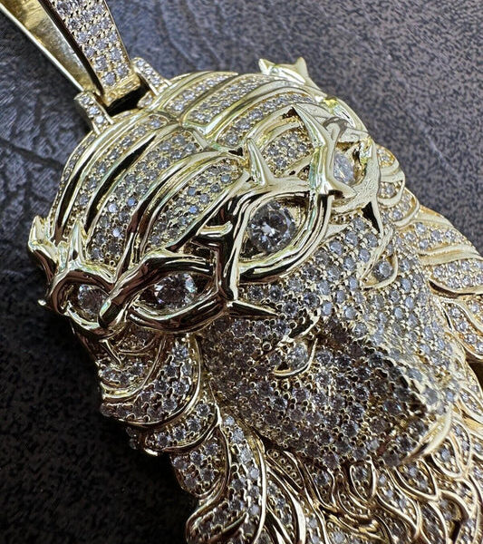 MOISSANITE  Iced Out Hip Hop Jesus Pendant - 14k Gold Vermeil 925 Silver  - 2 Sizes 2.25"-3"