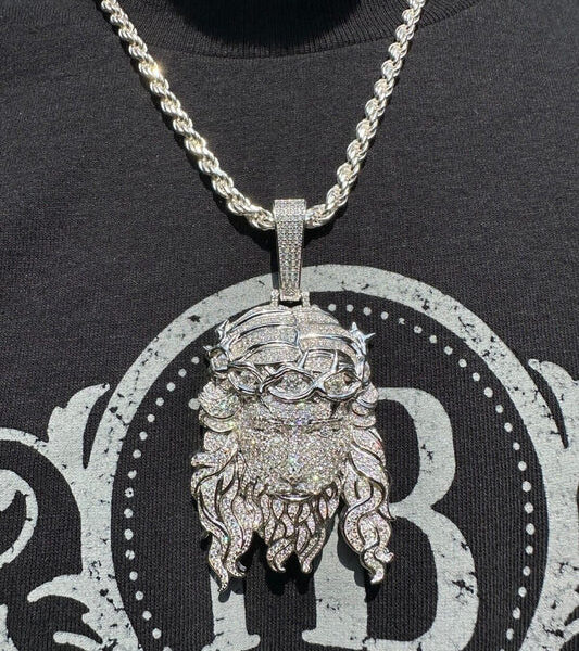 MOISSANITE  Iced Out Hip Hop Jesus Pendant - 925 Silver - 2 Sizes 2.25"-3"