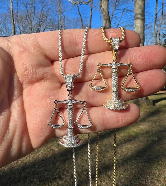 MOISSANITE Libra Balance Scale Pendant - 14k Gold Vermeil Or 925 Silver - Small 1.5"